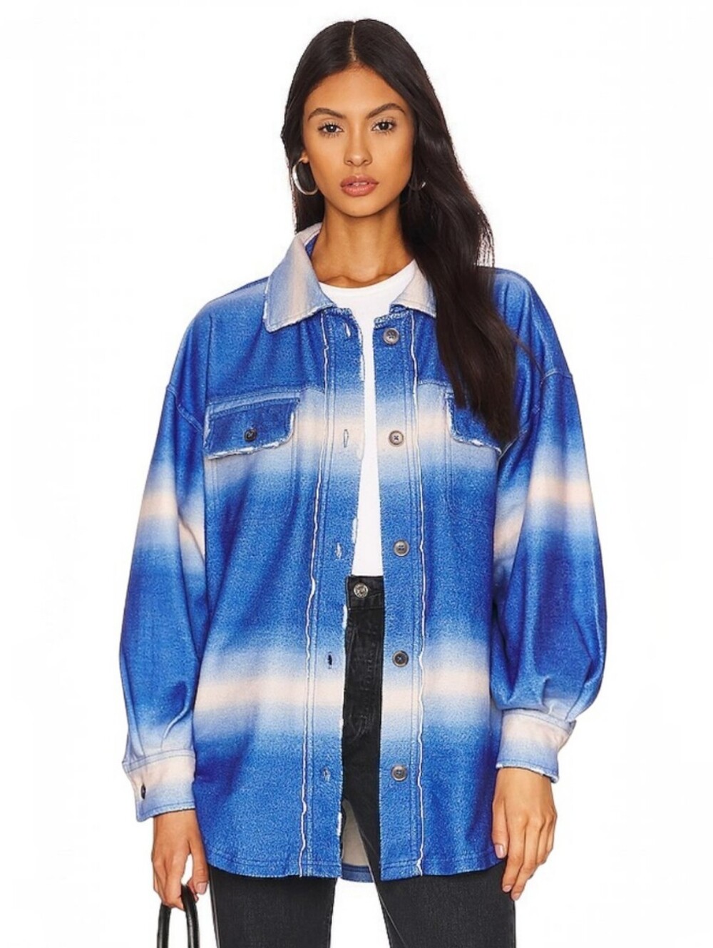 Free People Ruby Jacket In Deep Sea Combo Blue, L Oversized Slouchy Boho Casual